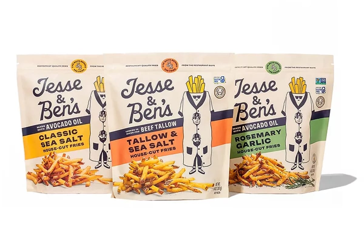 Jesse & Ben's seed-oil-free French fries, made with avocado oil or beef tallow, as the brand expands its retail presence following a $10 million Series A investment. Jesse & Ben's seed-oil-free French fries, made with avocado oil or beef tallow, as the brand expands its retail presence following a $10 million Series A investment.