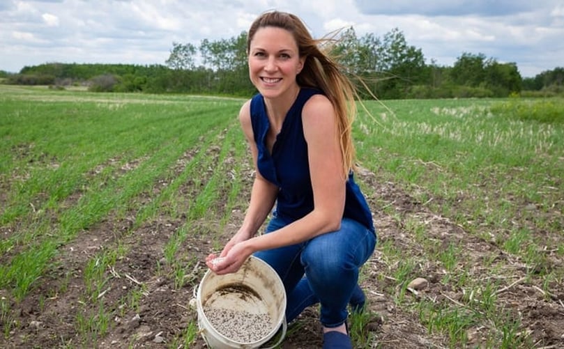 Jocelyn Velestuk says her family farm near Broadview, Sask., makes a six-figure investment in manufactured fertilizer every year. And she doesn't want it to be wasted in the atmosphere as nitrous oxide. (Courtesy: Matthew Howard | CBC) Jocelyn Velestuk says her family farm near Broadview, Sask., makes a six-figure investment in manufactured fertilizer every year. And she doesn't want it to be wasted in the atmosphere as nitrous oxide. (Courtesy: Matthew Howard | CBC)