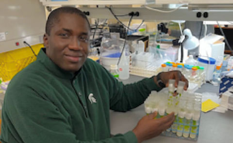 Joseph Ifeanyi Ulasi conducts cutting-edge research in the lab to strengthen disease resistance in diploid potatoes. Joseph Ifeanyi Ulasi conducts cutting-edge research in the lab to strengthen disease resistance in diploid potatoes.