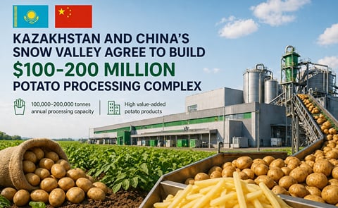 Kazakhstan and Snow Valley agree on a $100–200M potato processing plant in Pavlodar. Kazakhstan and Snow Valley agree on a $100–200M potato processing plant in Pavlodar.