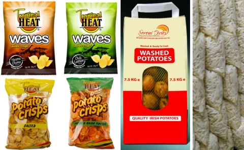 A selection of the potato products of the processing companies involved. Tropical Heat (left) offers a range of potato chips in different flavours, cuts and packaging. Sereni Fries (right) offers potatoes for the preparation of french fries in hotels and A selection of the potato products of the processing companies involved. Tropical Heat (left) offers a range of potato chips in different flavours, cuts and packaging. Sereni Fries (right) offers potatoes for the preparation of french fries in hotels and