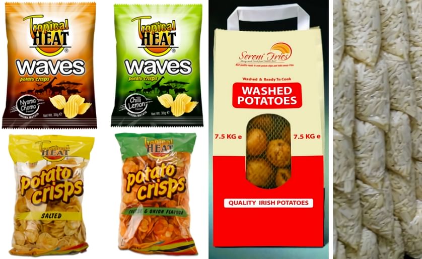 A selection of the potato products of the processing companies involved. Tropical Heat (left) offers a range of potato chips in different flavours, cuts and packaging. Sereni Fries (right) offers potatoes for the preparation of french fries in hotels and 