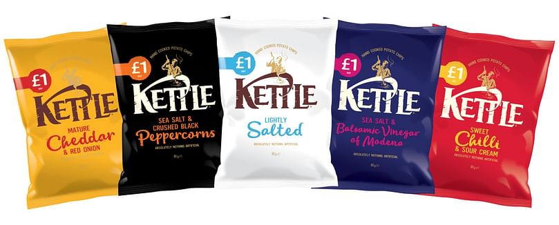 The new 80g bags are available in the top five selling seasonings of KETTLE® Chips i.e. Lightly Salted, Sea Salt & Balsamic Vinegar, Sea Salt with Crushed Black Peppercorns, Mature Cheddar & Red Onion and Sweet Chilli & Sour Cream. The new 80g bags are available in the top five selling seasonings of KETTLE® Chips i.e. Lightly Salted, Sea Salt & Balsamic Vinegar, Sea Salt with Crushed Black Peppercorns, Mature Cheddar & Red Onion and Sweet Chilli & Sour Cream.
