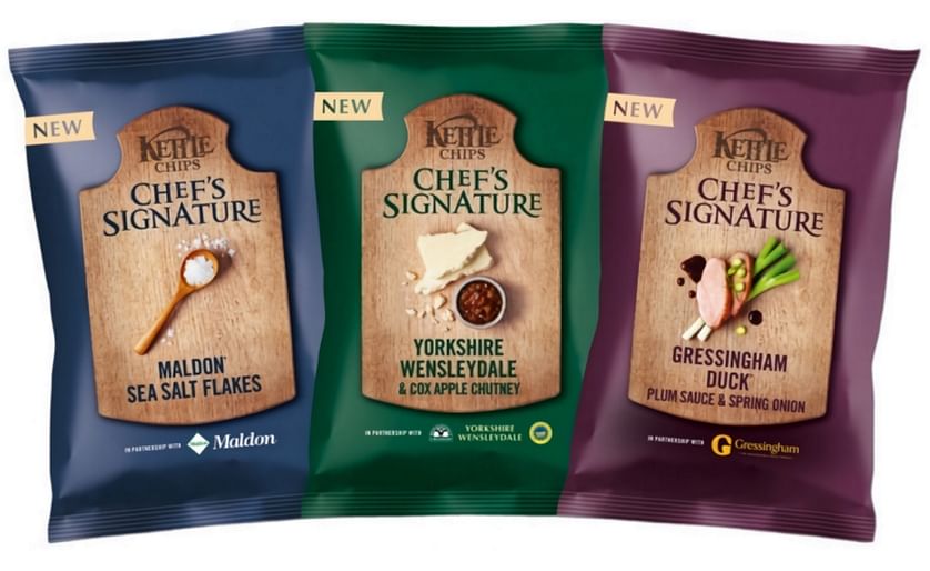 The Kettle Chips Chef's Signature range launched in the United Kingdom includes the flavours "Gressingham Duck®, Plum Sauce & Spring Onion", "Yorkshire Wensleydale Cheese & Cox Apple Chutney" and "Maldon® Sea Salt Flakes"