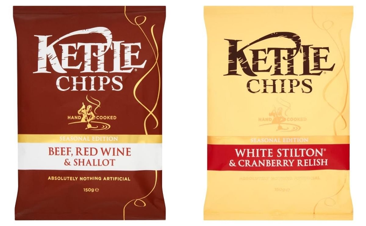 KETTLE® Chips (United Kingdom) releases a Winter Seasonal Edition, "Soy, Ginger, Chilli & Honey", and two Limited edition Christmas specials, "Beef, Red Wine & Shallot" and "White Stilton® & Cranberry Relish" (shown)