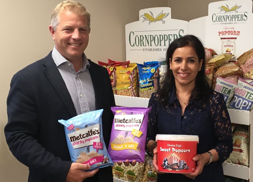 Ashley Hicks, Kettle Foods Managing Director (left), together with Balvinder Nijjar (right), the previous owner of Cornpoppers. Ashley Hicks, Kettle Foods Managing Director (left), together with Balvinder Nijjar (right), the previous owner of Cornpoppers.