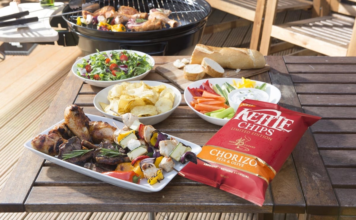 Here comes the summer! KETTLE® Chips Chorizo, Feta & Olive will replace the winter seasonal of Soy, Ginger, Chilli & Honey Here comes the summer! KETTLE® Chips Chorizo, Feta & Olive will replace the winter seasonal of Soy, Ginger, Chilli & Honey
