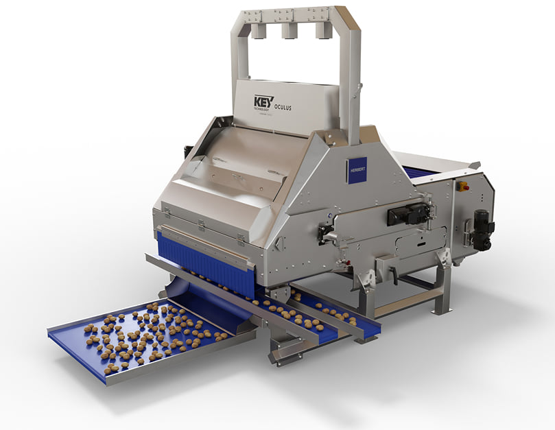 Key Technology’s Herbert OCULUS digital sorter for
whole potatoes, which is on exhibit at Interpom 2022 Key Technology’s Herbert OCULUS digital sorter for
whole potatoes, which is on exhibit at Interpom 2022