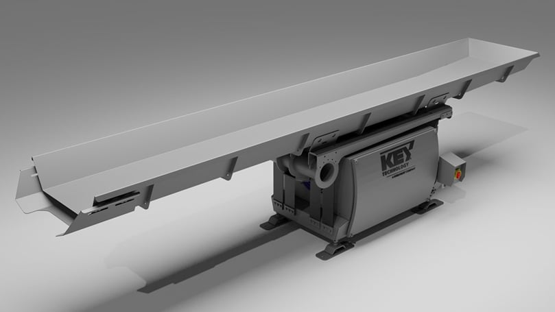 Powered by a unique counterbalanced direct drive, this high-capacity conveyor utilizes horizontal movement to gently slide and convey the product without bouncing. Powered by a unique counterbalanced direct drive, this high-capacity conveyor utilizes horizontal movement to gently slide and convey the product without bouncing.