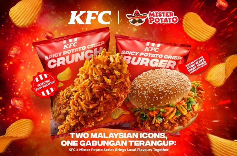 KFC Malaysia and Mister Potato team up for a limited-time “Gabungan Terangup” collaboration, featuring the Spicy Potato Crisp Crunch and Spicy Potato Crisp Burger—combining KFC’s signature fried chicken with the fiery crunch of Mister Potato chips. KFC Malaysia and Mister Potato team up for a limited-time “Gabungan Terangup” collaboration, featuring the Spicy Potato Crisp Crunch and Spicy Potato Crisp Burger—combining KFC’s signature fried chicken with the fiery crunch of Mister Potato chips.