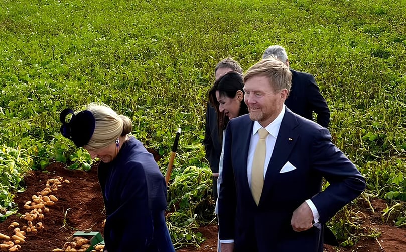 King Willem Alexander of the Netherlands, right, and Queen Maxima, walk in a potato field during their visit in Xylophagou village, Cyprus, on Tuesday, March 4, 2025. (Courtesy: Associated Press) King Willem Alexander of the Netherlands, right, and Queen Maxima, walk in a potato field during their visit in Xylophagou village, Cyprus, on Tuesday, March 4, 2025. (Courtesy: Associated Press)