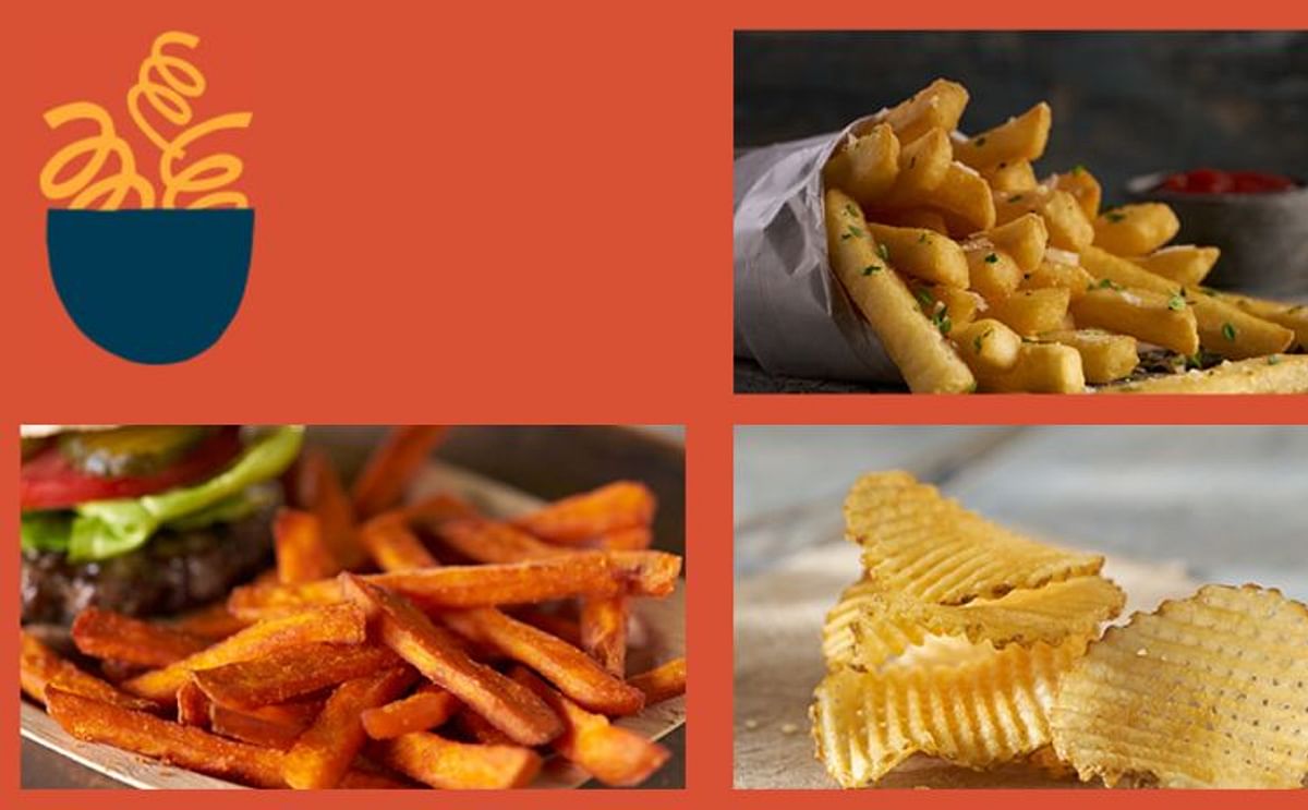 Three of Lamb Weston`s featured product: regular cut, sweet potato trim fries and lattice chips.