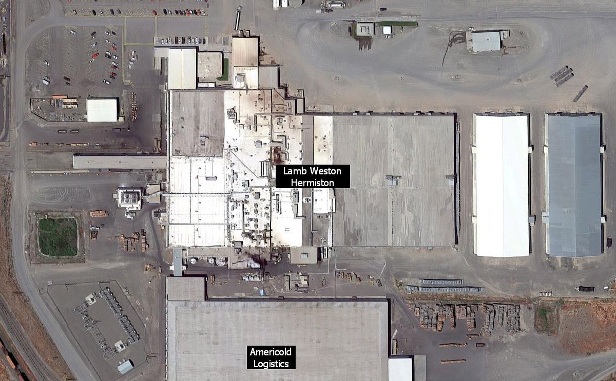 The Lamb Weston - Hermiston french fry plant (Courtesy: Google Maps - Satellite view)