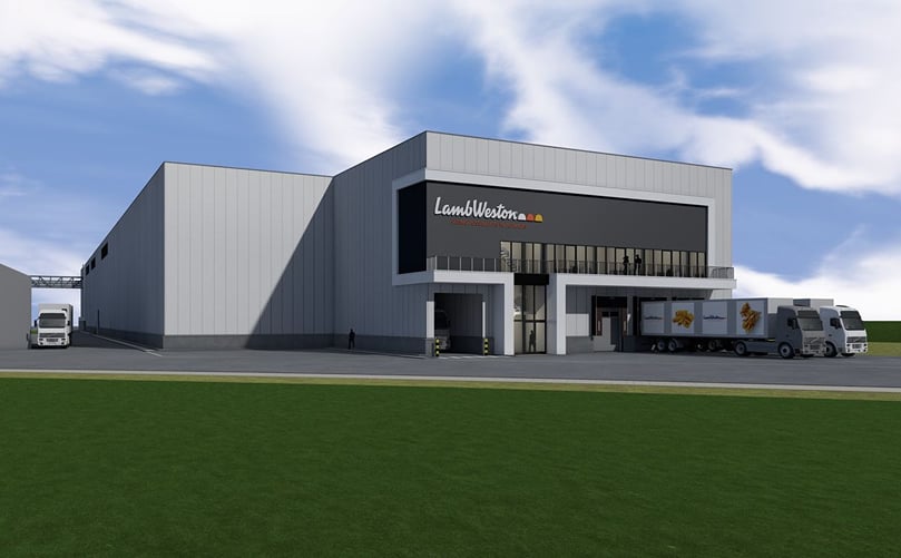 Artist impression of the potato processing plant for the production of potato flakes that will be built on Lamb Weston / Meijer's Kruiningen location