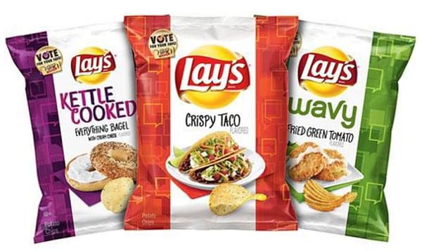 The Lay's Do Us A Flavor finalists: Crispy Taco, Everything Bagel With Cream Cheese and Fried Green Tomato Chips