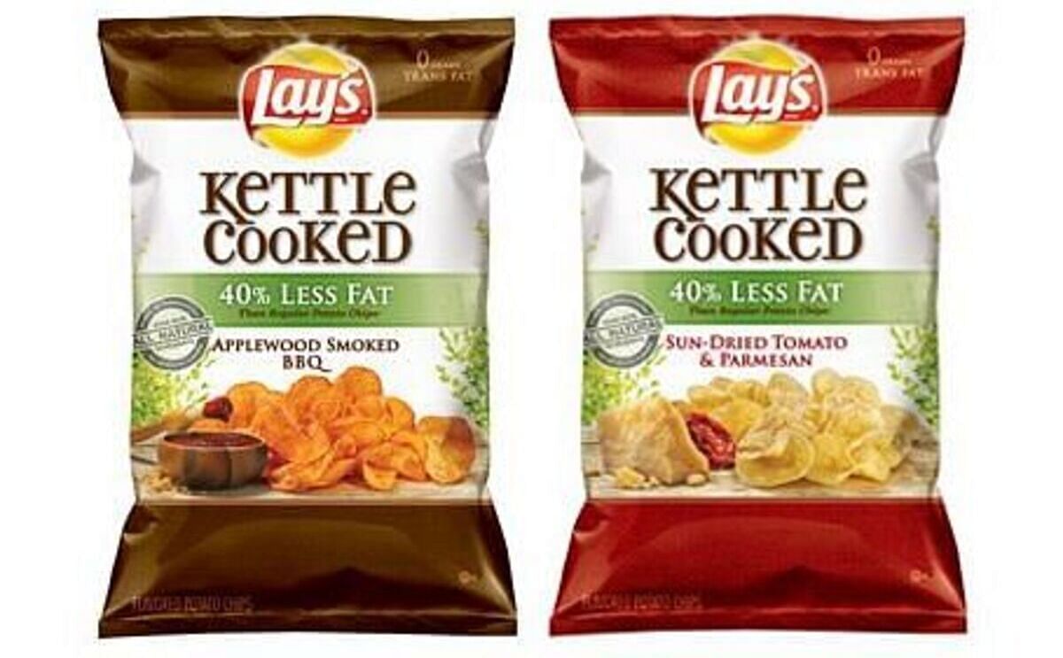 Lays Applewood Smoked BBQ & Lays Sun-Dried Tomato & Parmesan made with 40% Less Fat than Regular Potato Chips
