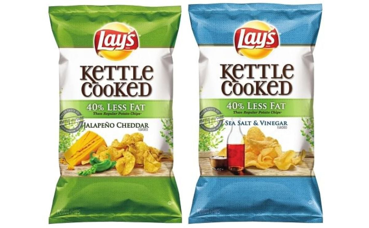 Lay's Kettle Cooked 40 Percent Less Fat Jalapeno Cheddar and Lay's Kettle Cooked 40 Percent Less Fat Sea Salt & Vinegar Lay's Kettle Cooked 40 Percent Less Fat Jalapeno Cheddar and Lay's Kettle Cooked 40 Percent Less Fat Sea Salt & Vinegar