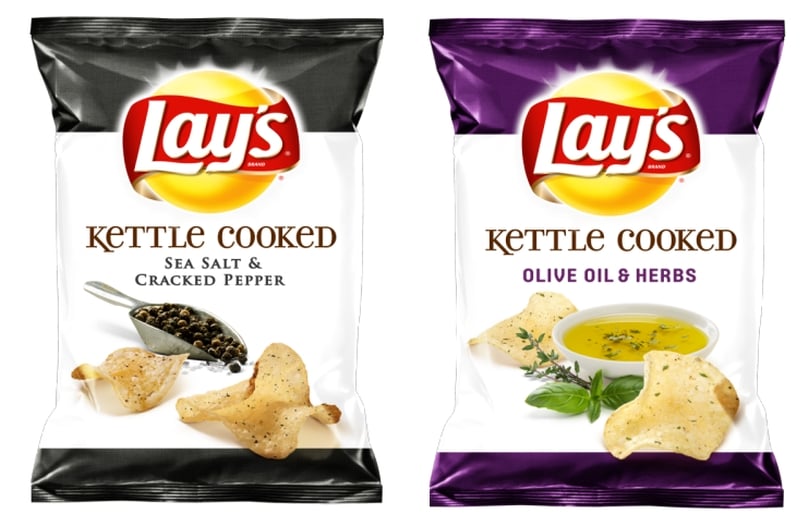 Lay's Kettle Cooked Sea Salt & Cracked Pepper vs. all-new Lay's Kettle Cooked Olive Oil & Herbs Lay's Kettle Cooked Sea Salt & Cracked Pepper vs. all-new Lay's Kettle Cooked Olive Oil & Herbs