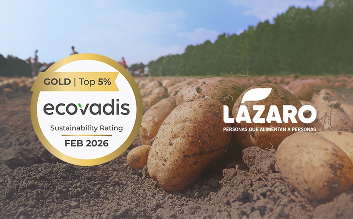 Patatas Lázaro ha obtenido la Medalla de Oro de EcoVadis, situándose entre el 5% de las empresas con mejor desempeño en sostenibilidad a nivel global Patatas Lázaro ha obtenido la Medalla de Oro de EcoVadis, situándose entre el 5% de las empresas con mejor desempeño en sostenibilidad a nivel global