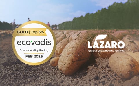 Patatas Lázaro ha obtenido la Medalla de Oro de EcoVadis, situándose entre el 5% de las empresas con mejor desempeño en sostenibilidad a nivel global Patatas Lázaro ha obtenido la Medalla de Oro de EcoVadis, situándose entre el 5% de las empresas con mejor desempeño en sostenibilidad a nivel global
