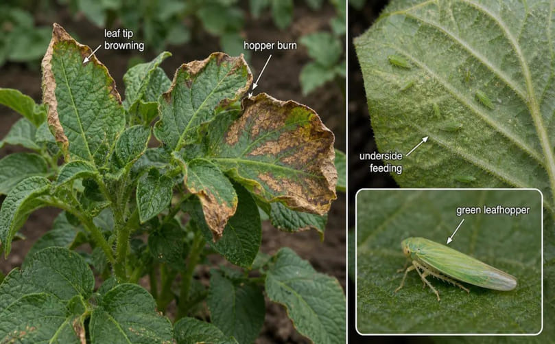 Potato Leafhopper Damage Symptoms on Potato Leaves Potato Leafhopper Damage Symptoms on Potato Leaves