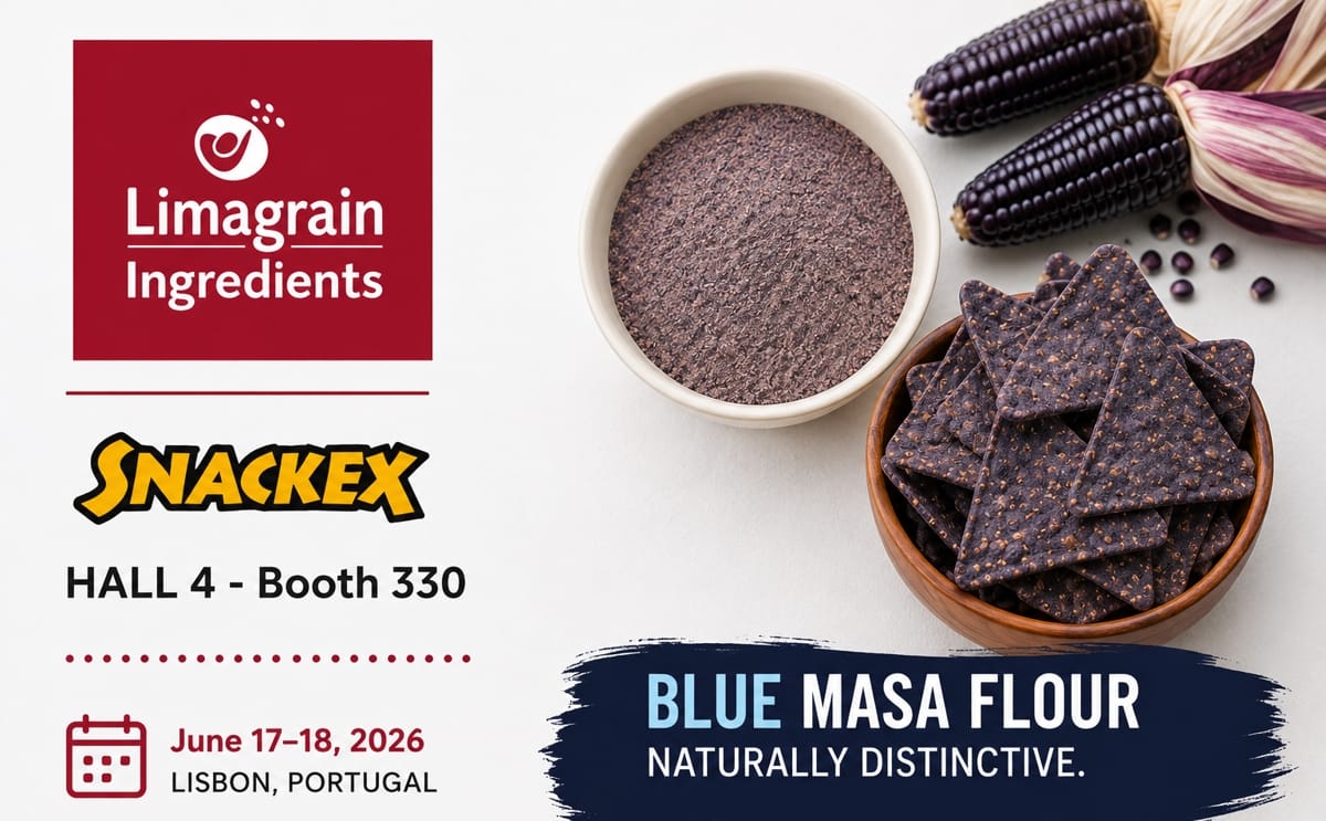 Limagrain Ingredients will showcase blue masa flour at Snackex 2026 in Lisbon, Portugal, at Hall 4, Booth 330 Limagrain Ingredients will showcase blue masa flour at Snackex 2026 in Lisbon, Portugal, at Hall 4, Booth 330
