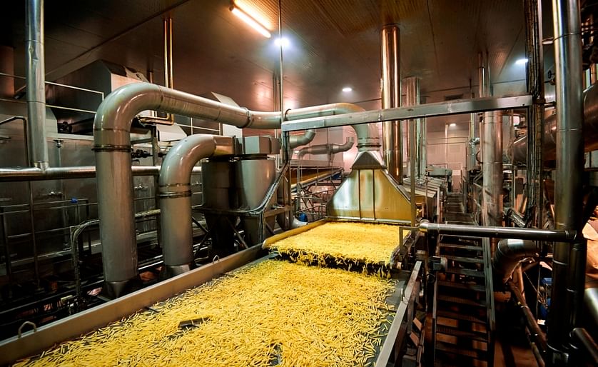 The current production line for frozen french fries at Lutosa SA in Leuze-en-Hainaut (Belgium). View of the defattening stage after the fryer.