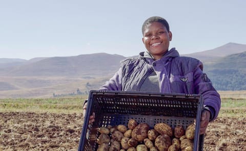 Maleuta Mahao, a young potato farmer from Semonkong, Lesotho Maleuta Mahao, a young potato farmer from Semonkong, Lesotho