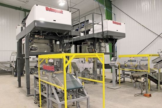 These Volmpack baggers can package potatoes in bags ranging from one pound to 20 pounds. They are one of many new pieces of equipment in the Malin Potato Co-op packing shed being built in Merrill. These Volmpack baggers can package potatoes in bags ranging from one pound to 20 pounds. They are one of many new pieces of equipment in the Malin Potato Co-op packing shed being built in Merrill.