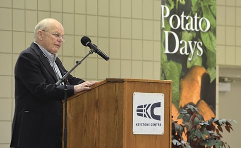 Ron Offutt was one of the speakers on the final day of the Manitoba Potato Production Days (Courtesy: Manitoba Cooperator / Jennifer Paige ) Ron Offutt was one of the speakers on the final day of the Manitoba Potato Production Days (Courtesy: Manitoba Cooperator / Jennifer Paige )