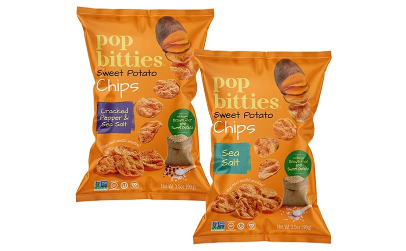 Mark's Mindful Munchies announces a new line of simple, wholesome, salty snacks: Pop Bitties Sweet Potato Chips. Available in two flavors, Sea Salt and Cracked Pepper & Sea Salt, the chips are non-GMO Project Verified, vegan, certified gluten-free, corn-free, and tree nut and peanut-free.