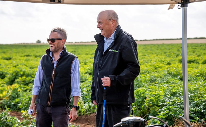 Martin Stothard of Branston discusses new potato varieties with John Worth from Tesco during the Caythorpe field walk. Martin Stothard of Branston discusses new potato varieties with John Worth from Tesco during the Caythorpe field walk.