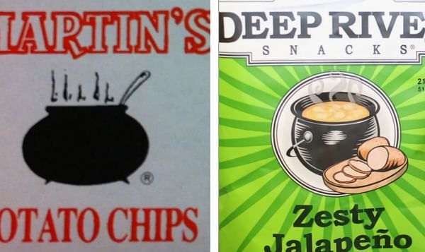 Martin&#039;s Potato Chips sues Old Lyme Gourmet Co. (Deep River Snacks) over kettle logo.