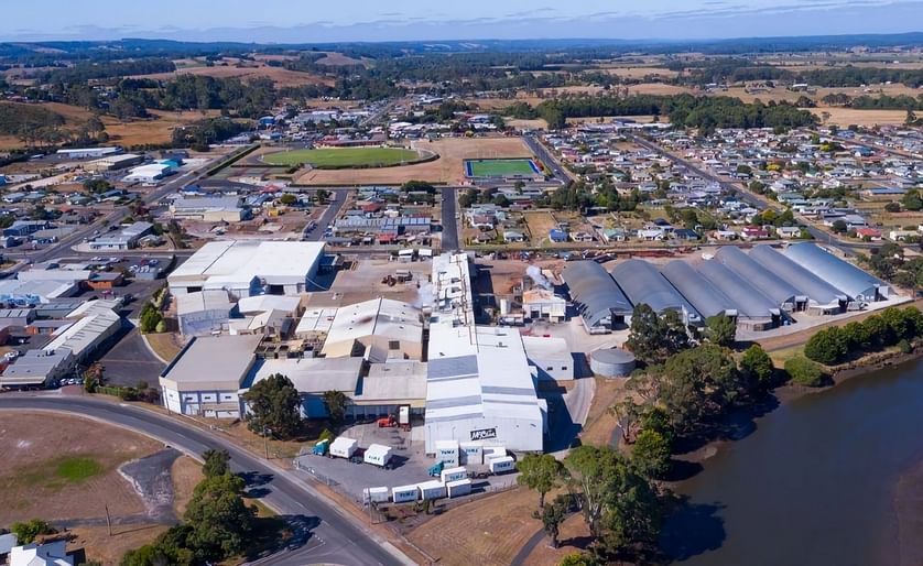 Aerial view of the McCain Foods french fry plant in Smithton, Tasmania, Australia