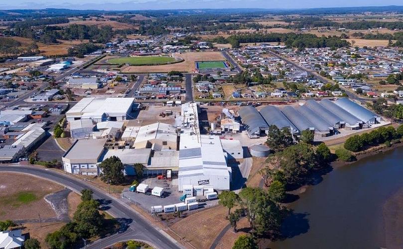 Aerial view of the McCain Foods French Fry factory in Smithton, Tasmania (Australia)