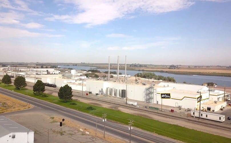 Aerial view of the McCain Foods USA - Burley Idaho plant, with the Snake River in the background Aerial view of the McCain Foods USA - Burley Idaho plant, with the Snake River in the background