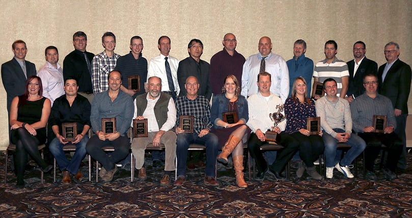 The Top 10 Growers gather with McCain Management (Click picture for names).