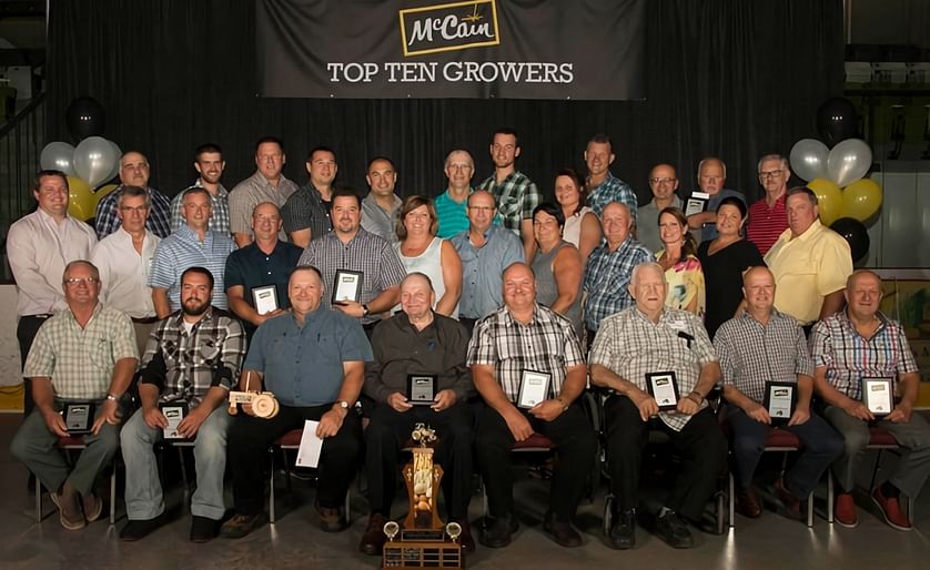 The Top 10 Potato Growers of McCain Foods Canada - Grand Falls with McCain Management 
Refer to the main text for the winning potato farmers and the other individuals pictured.