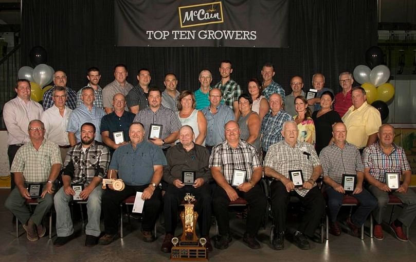 Front Row, L-R : Gildor Roberge, André Levesque, Luc Levesque, Jean-Guy Levesque, Jules Levesque, Lionel Poitras, André Levesque, Mario Levesque.
Middle Row, L-R : Andrew Jay, Grand Falls Plant Manager, Allison McCain, Chairman, McCain Foods Limited, Luc Coté, Field Department Manager, Paul Levesque, Marc Theriault, Lise Levesque, Michel Levesque, Aline Desjardins, Gilles Desjardins, Joseé Bernard, Field Representative, Christine Wentworth, VP Agriculture NA, David Good, Director of Agriculture, Supplier Relations NA.
Back Row, L-R : Gilles Godbout, Mathieu Godbout, Luc Roberge, David Levesque, Angelo Levesque, André Poitras, Paul Poitras, Nathalie Leclerc, Buyer/Scheduler, Alyre Poitras, Mario Desjardins, Leonide Ouellette, Dale McCarthy, VP Integrated Supply Chain NA. Front Row, L-R : Gildor Roberge, André Levesque, Luc Levesque, Jean-Guy Levesque, Jules Levesque, Lionel Poitras, André Levesque, Mario Levesque.
Middle Row, L-R : Andrew Jay, Grand Falls Plant Manager, Allison McCain, Chairman, McCain Foods Limited, Luc Coté, Field Department Manager, Paul Levesque, Marc Theriault, Lise Levesque, Michel Levesque, Aline Desjardins, Gilles Desjardins, Joseé Bernard, Field Representative, Christine Wentworth, VP Agriculture NA, David Good, Director of Agriculture, Supplier Relations NA.
Back Row, L-R : Gilles Godbout, Mathieu Godbout, Luc Roberge, David Levesque, Angelo Levesque, André Poitras, Paul Poitras, Nathalie Leclerc, Buyer/Scheduler, Alyre Poitras, Mario Desjardins, Leonide Ouellette, Dale McCarthy, VP Integrated Supply Chain NA.