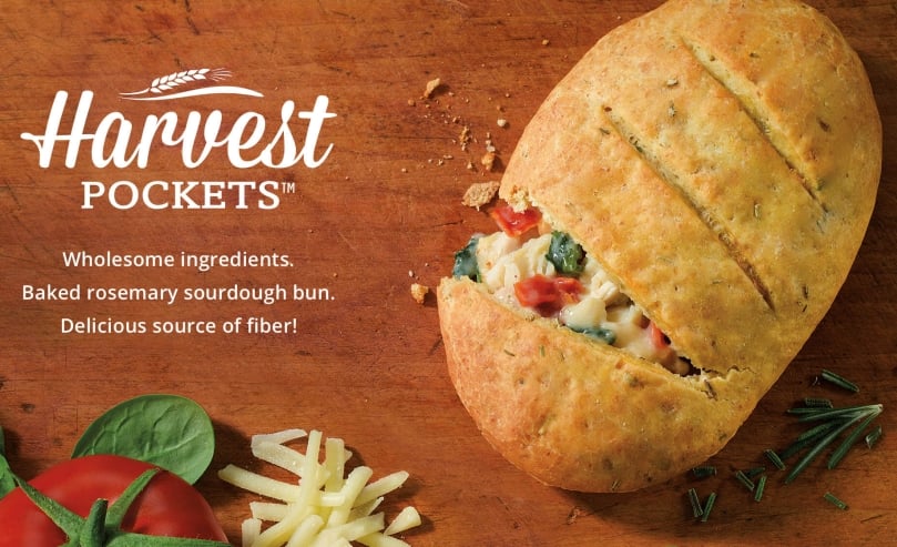 Harvest Pockets – the perfect balance of mouth-watering flavours and wholesome ingredients in a delicious rosemary sourdough pocket. Available in Roasted Chicken, Chicken Alfredo and Three Cheese and Spinach recipes. Harvest Pockets – the perfect balance of mouth-watering flavours and wholesome ingredients in a delicious rosemary sourdough pocket. Available in Roasted Chicken, Chicken Alfredo and Three Cheese and Spinach recipes.