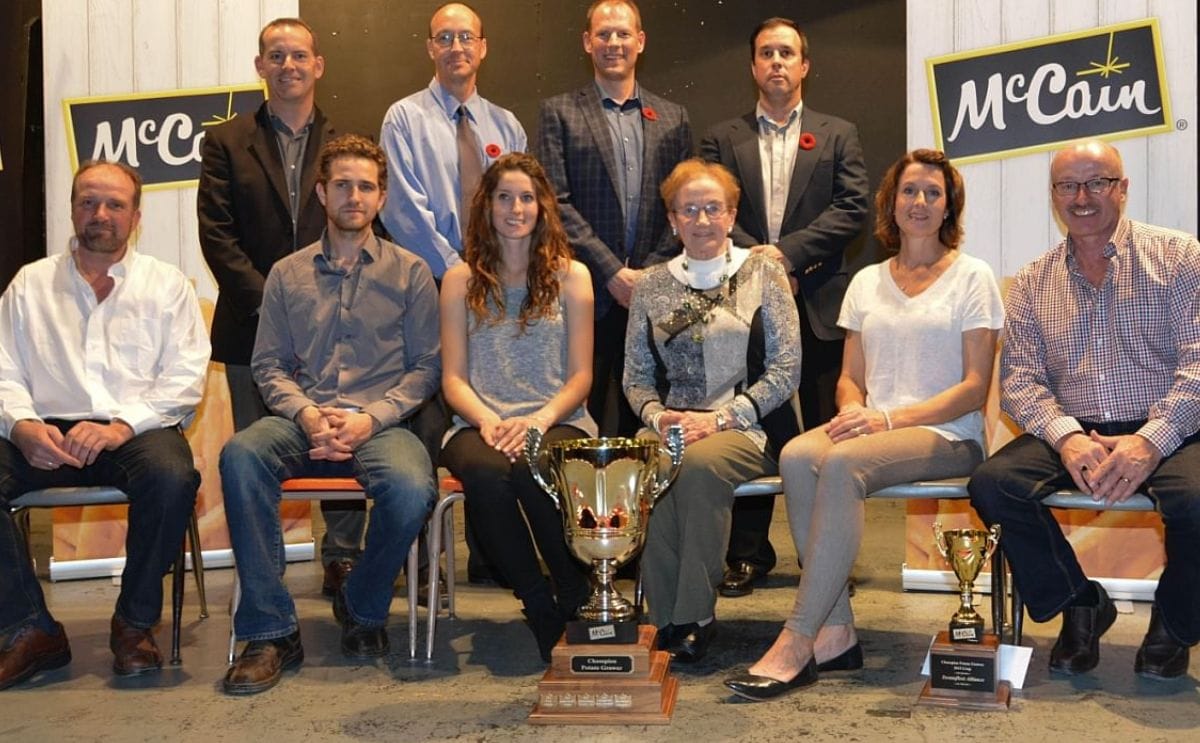 Swansfleet Alliance was named Top Potato grower for the McCain Foods Manitoba plants.Back Row, L - R: Jim Waugh, Director NA Manufacturing MidWest, Dean Melnic, Plant Manager, Portage la Prairie; Bob Hyra, Director NA Agriculture MidWest, Dave Giroux, P