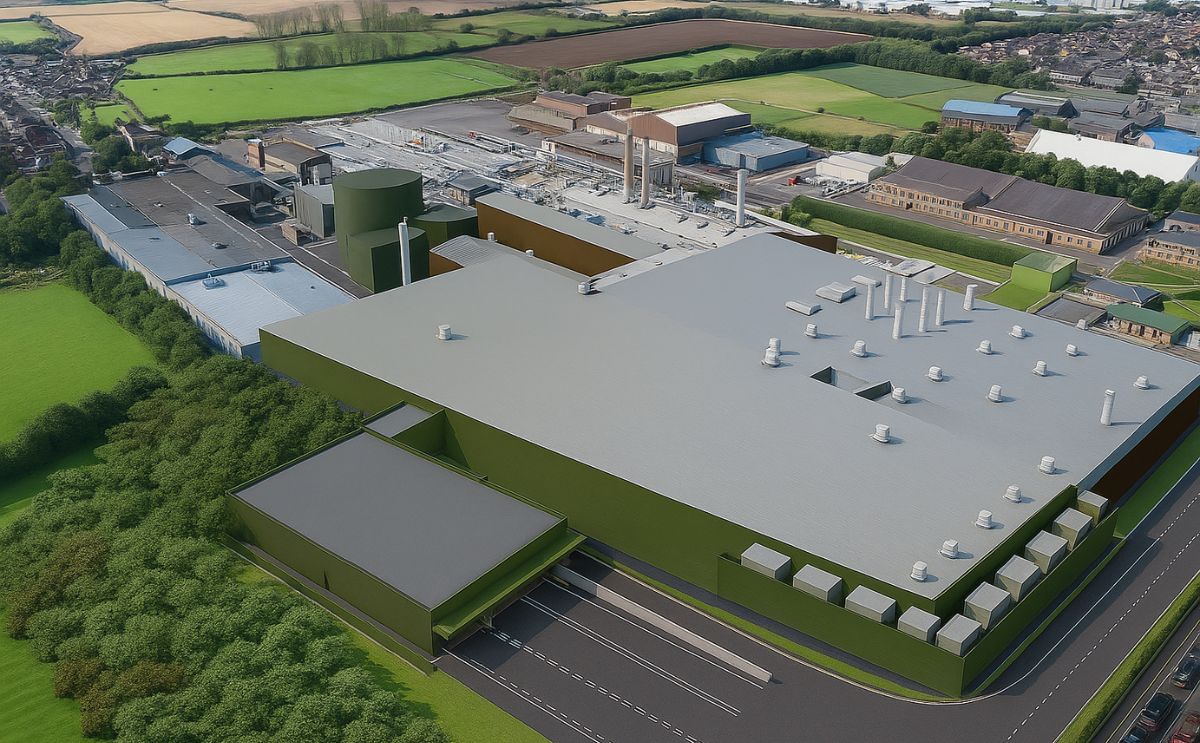 Artist impression of the McCain Foods Potato Processing Plant in Scarborough (United Kingdom) after the investment: proposed aerial view from the north-east of the site.