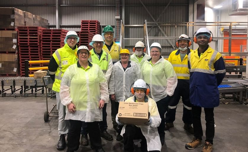 In Tasmania, Australia, McCain Foods has completed the upgrade of its Smithton plant.&nbsp;Staff shows a box of beer battered french fries, that now can be produced on the new batterline and fryer.
