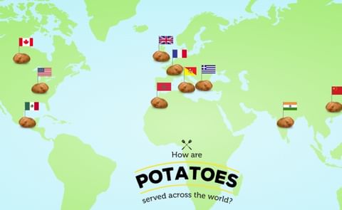 This map was created by McCain Foods UK for its foodservice customers. If you visit the interactive version of this map (link below), you can click each flag and find the culinary habits of the potato lovers in that region. This map was created by McCain Foods UK for its foodservice customers. If you visit the interactive version of this map (link below), you can click each flag and find the culinary habits of the potato lovers in that region.