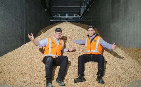 Engineering project manager Lenard Smythe at McCain Foods (NZ) - Timaru( left) and plant manager Jordan Jurcina with wood chips that will be used to replace coal in their boilers. Engineering project manager Lenard Smythe at McCain Foods (NZ) - Timaru( left) and plant manager Jordan Jurcina with wood chips that will be used to replace coal in their boilers.