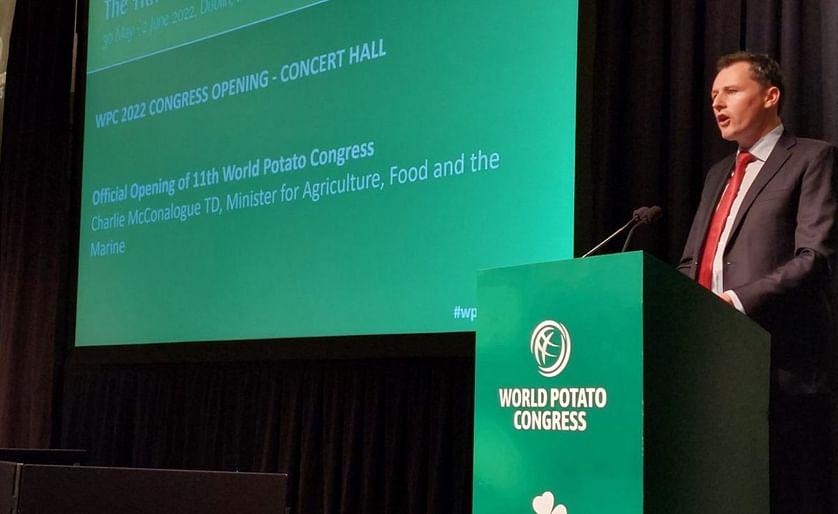 Minister for Agriculture, Food and the Marine, Charlie McConalogue, at the official opening of the World Potato Congress in Dublin, Ireland. (Courtesy: Twitter)