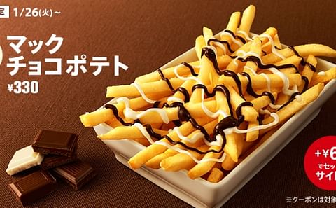 McDonald's Japan just announced the McChoco Potato, french fries drizzled with two chocolate sauces, a limited time offer available starting January 26 McDonald's Japan just announced the McChoco Potato, french fries drizzled with two chocolate sauces, a limited time offer available starting January 26