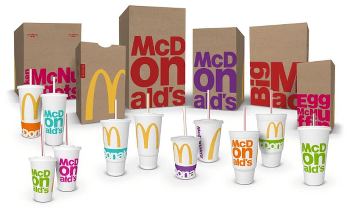 McDonald's has redesigned its packaging numerous times. The packaging shown above was introduced in 2016.