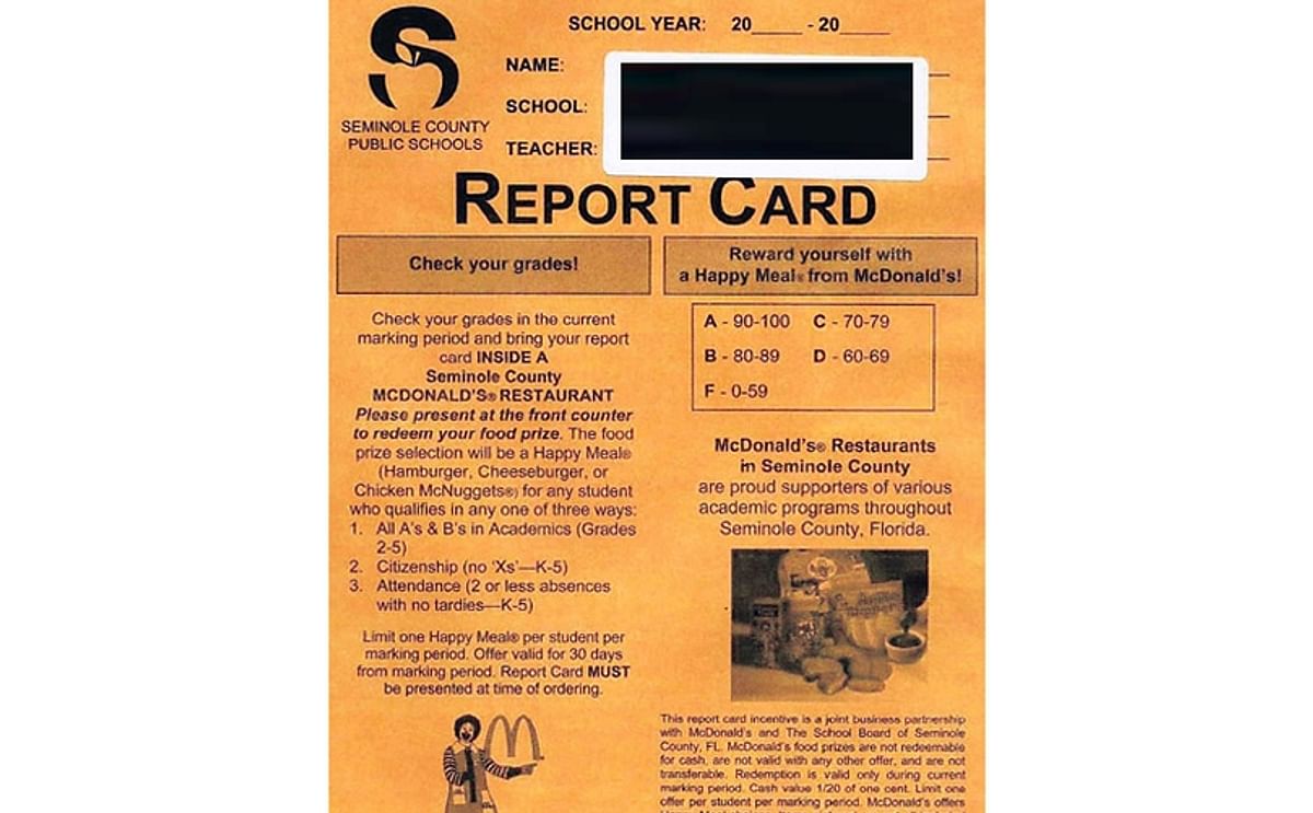 McDonald's advertising on report cards