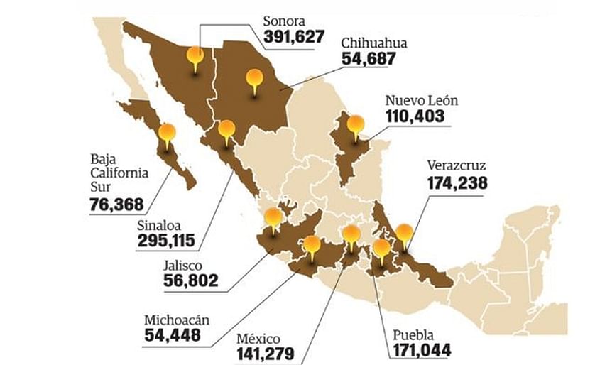 Potato production in Mexico by state (in tonnes)